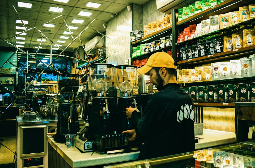 View of the reclaimed fir bar counter with espresso machine and coffee gear
